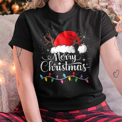 Merry Christmas Red Santa Hat Reindeer Xmas Family Men Women T-Shirt - Christmas Unisex T-Shirt/Hoodie/Sweatshirt - ZON00