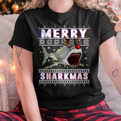 Funny Sharkmas Shark Ugly Christmas Sweaters T-Shirt - Christmas Unisex T-Shirt/Hoodie/Sweatshirt - ZON00