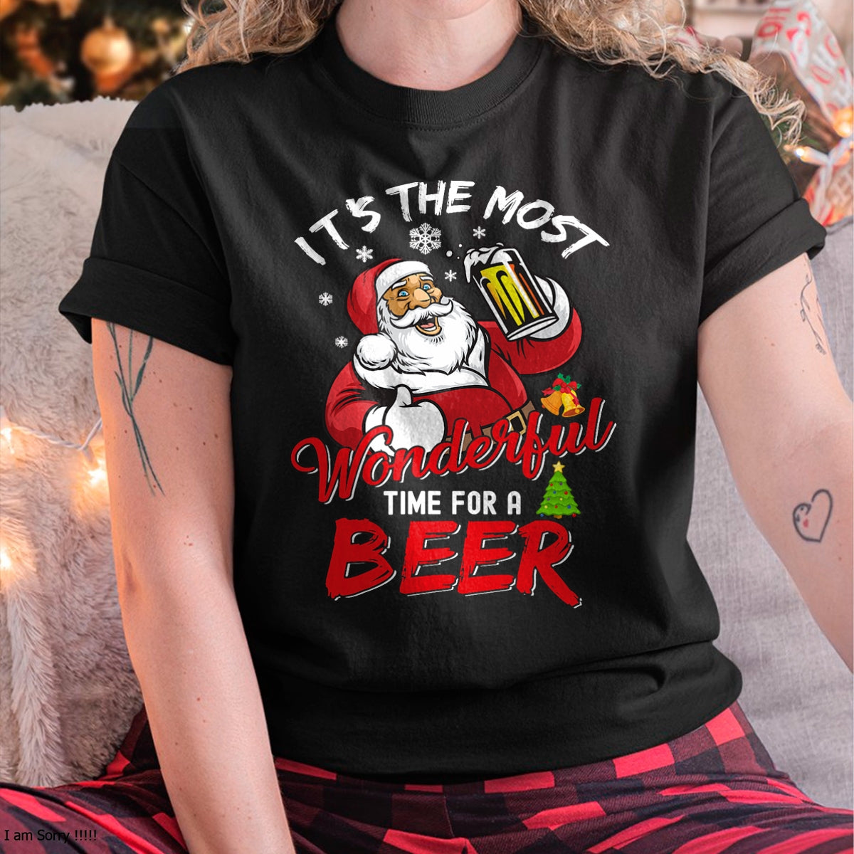 Funny Christmas Santa Claus Drinking Beer Wonderful Time T-Shirt - Christmas Unisex T-Shirt/Hoodie/Sweatshirt - ZON00