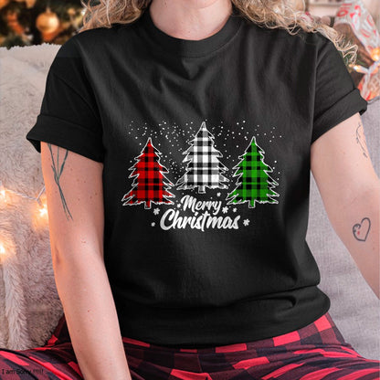 Merry Christmas Tree Xmas Buffalo Plaid Red White Green T-Shirt - Christmas Unisex T-Shirt/Hoodie/Sweatshirt - ZON00