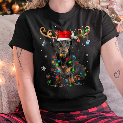 Funny Dachshund Christmas Reindeer Christmas Lights Pajama T-Shirt - Christmas Unisex T-Shirt/Hoodie/Sweatshirt - ZON00