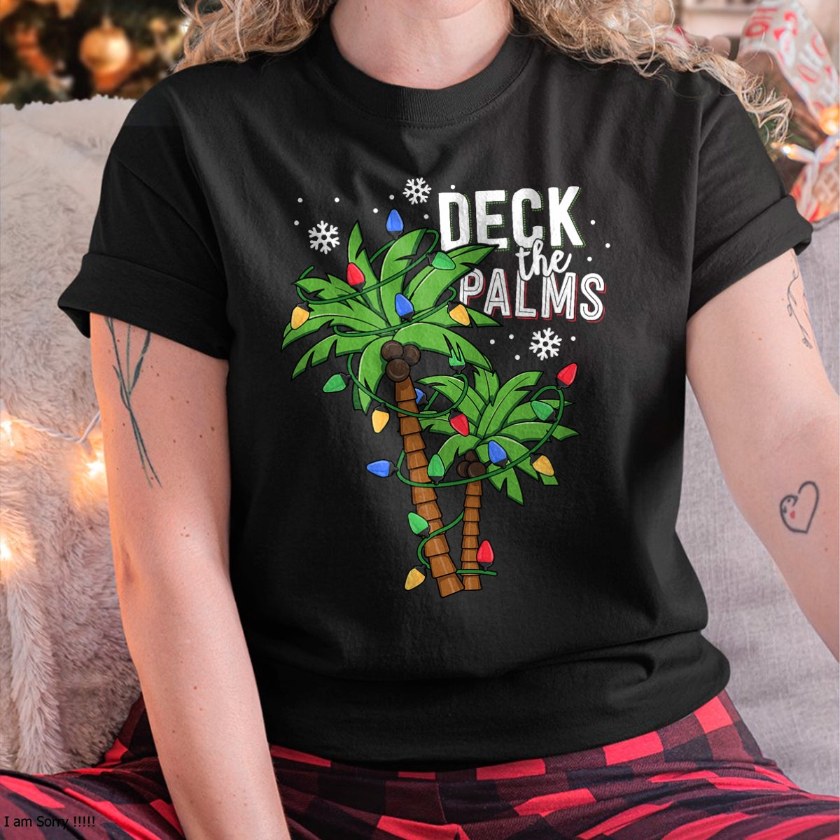 Deck The Palms Tropical Hawaii Christmas Palm Tree Lights T-Shirt - Christmas Unisex T-Shirt/Hoodie/Sweatshirt - ZON00