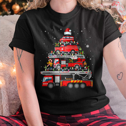 Firefighter Fire Truck Christmas Tree Lights Santa Fireman T-Shirt - Christmas Unisex T-Shirt/Hoodie/Sweatshirt - ZON00