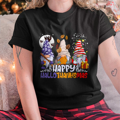 HalloThanksMas Gnomes Halloween Thanksgiving Christmas Happy T-Shirt - Christmas Unisex T-Shirt/Hoodie/Sweatshirt - ZON00