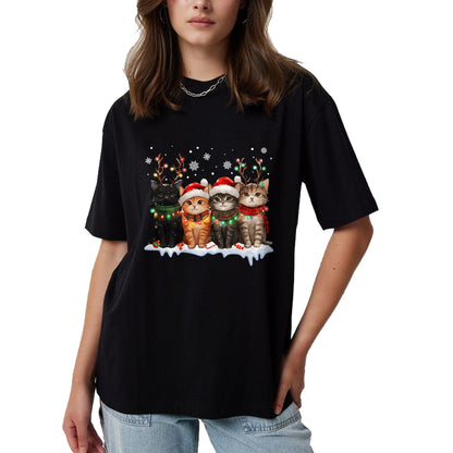Cat Christmas Light Reindeer Santa Christmas Cat Lover T-Shirt - Christmas Unisex T-Shirt/Hoodie/Sweatshirt - ZON00