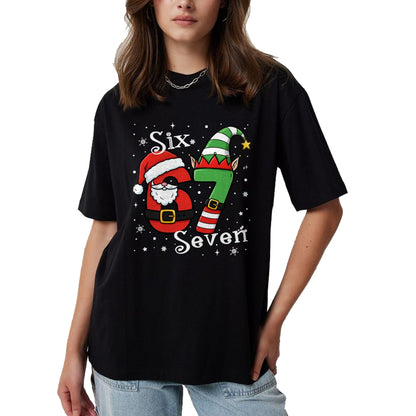 Funny Six Seven 67 Meme 6 7 Elf Santa Christmas Pajamas Kids T-Shirt - Christmas Unisex T-Shirt/Hoodie/Sweatshirt - ZON00