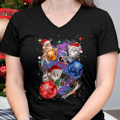 Cute Christmas Cats In Space Ornaments Graphic T-Shirt - Christmas Unisex T-Shirt/Hoodie/Sweatshirt - ZON00