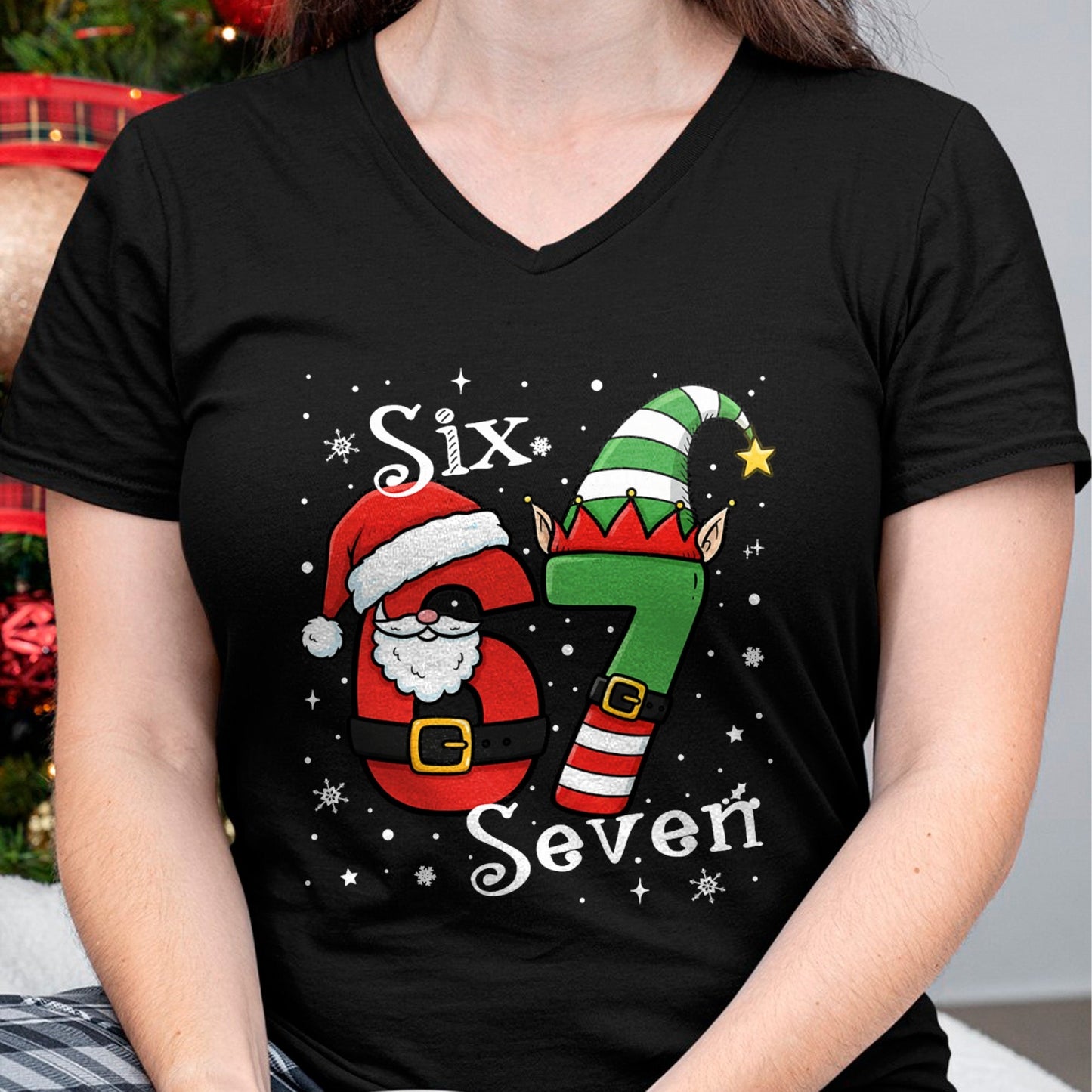 Funny Six Seven 67 Meme 6 7 Elf Santa Christmas Pajamas Kids T-Shirt - Christmas Unisex T-Shirt/Hoodie/Sweatshirt - ZON00