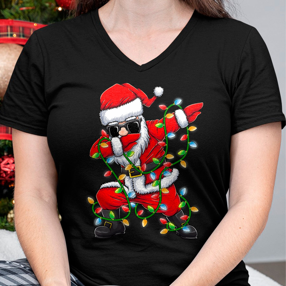 Dabbing Santa Xmas Lights Girls Boys Kids Christmas Gifts T-Shirt - Christmas Unisex T-Shirt/Hoodie/Sweatshirt - ZON00