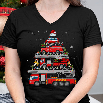 Firefighter Fire Truck Christmas Tree Lights Santa Fireman T-Shirt - Christmas Unisex T-Shirt/Hoodie/Sweatshirt - ZON00