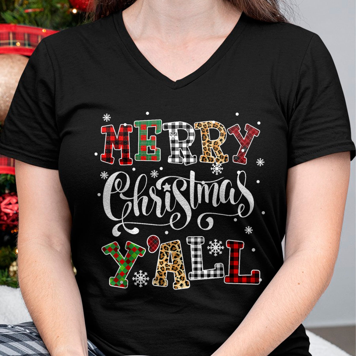Merry Christmas Ya'll Leopard Buffalo Plaid Pajama Family T-Shirt - Christmas Unisex T-Shirt/Hoodie/Sweatshirt - ZON00