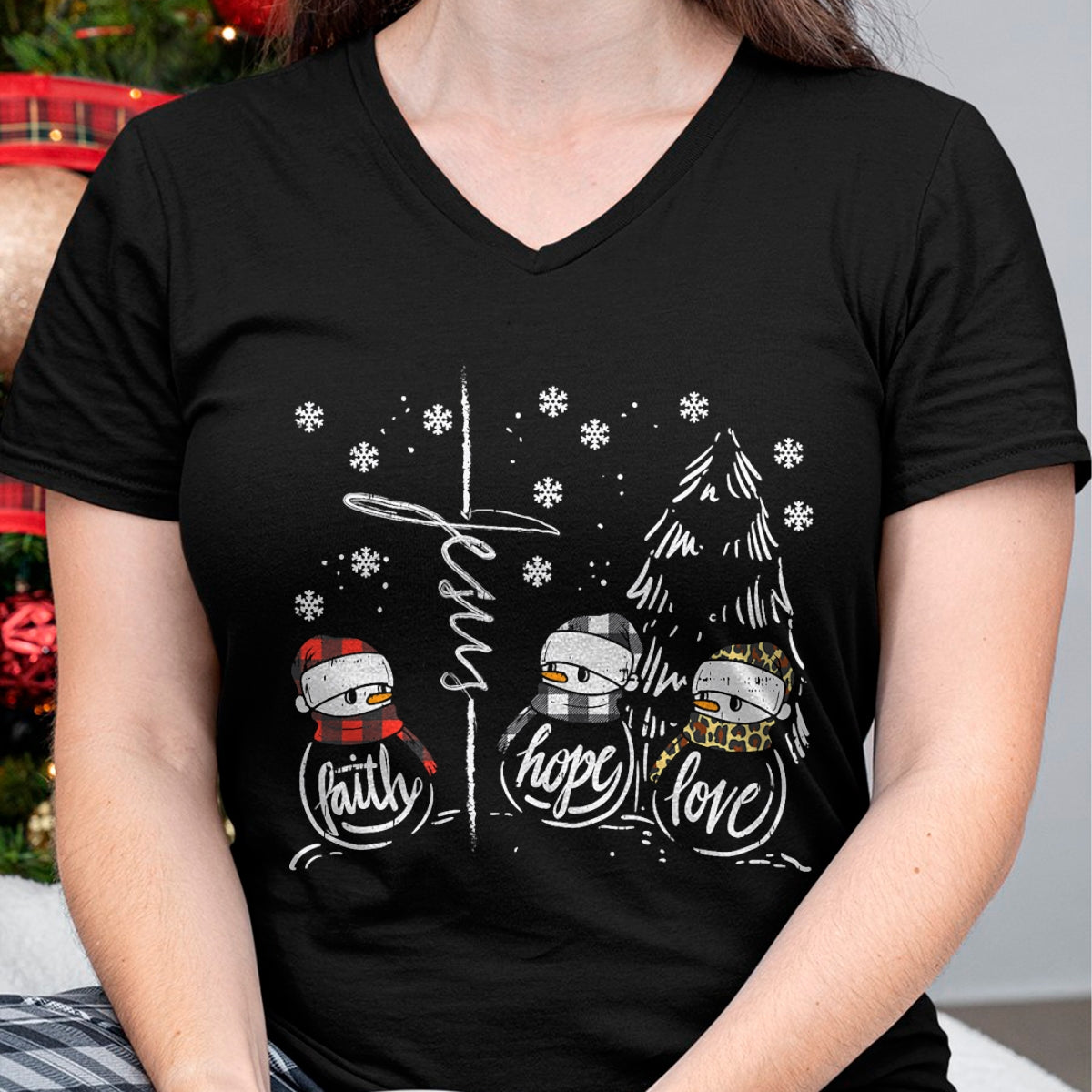 Faith Hope Love Jesus Snowman Plaid Leopard Christmas Gift T-Shirt - Christmas Unisex T-Shirt/Hoodie/Sweatshirt - ZON00