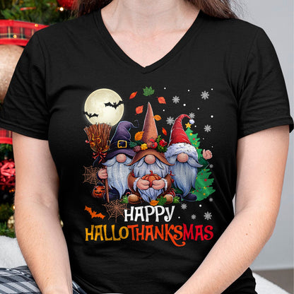 Happy Hallothanksmas Gnomes Lover Halloween Merry Christmas T-Shirt - Christmas Unisex T-Shirt/Hoodie/Sweatshirt - ZON00