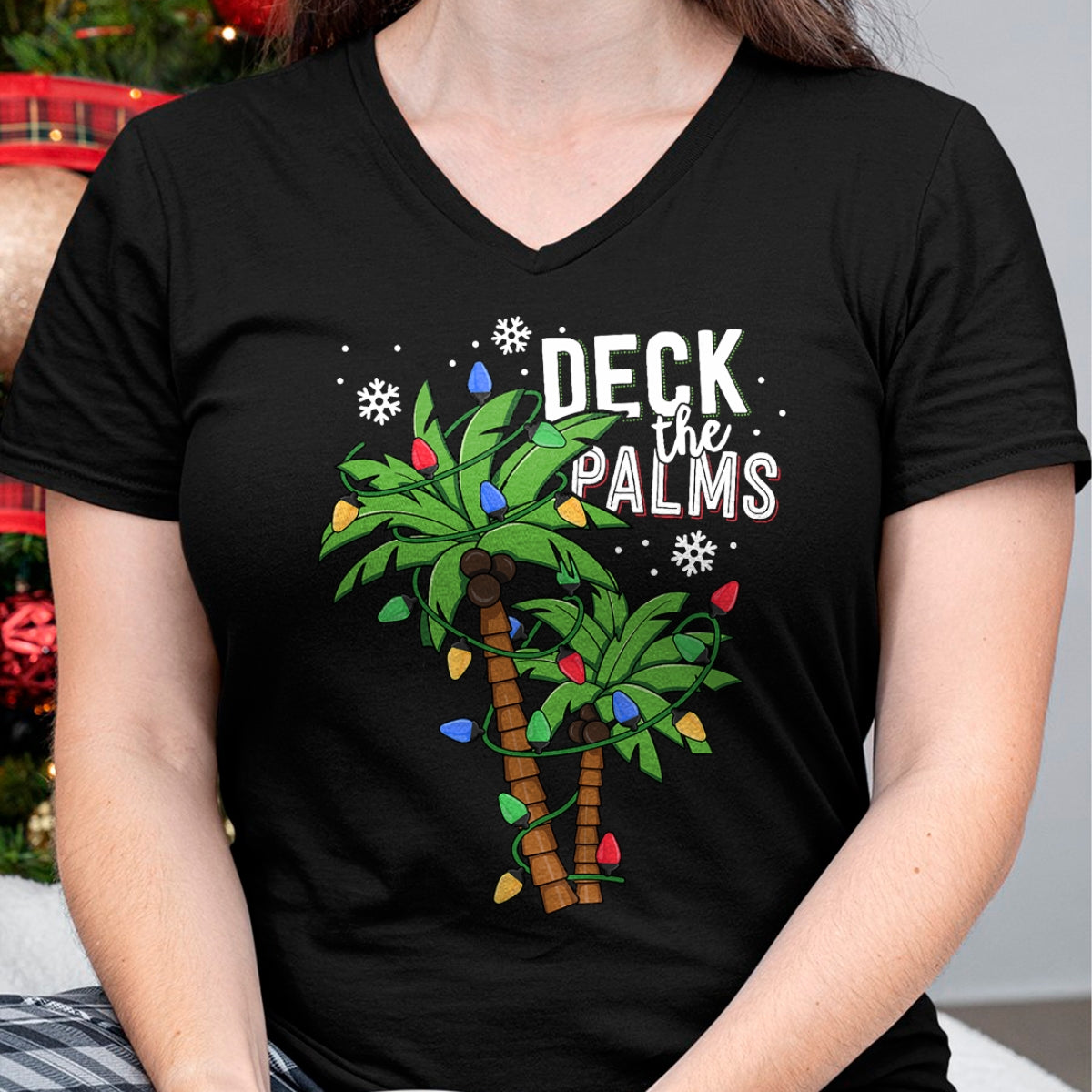 Deck The Palms Tropical Hawaii Christmas Palm Tree Lights T-Shirt - Christmas Unisex T-Shirt/Hoodie/Sweatshirt - ZON00