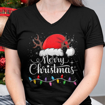 Merry Christmas Red Santa Hat Reindeer Xmas Family Men Women T-Shirt - Christmas Unisex T-Shirt/Hoodie/Sweatshirt - ZON00