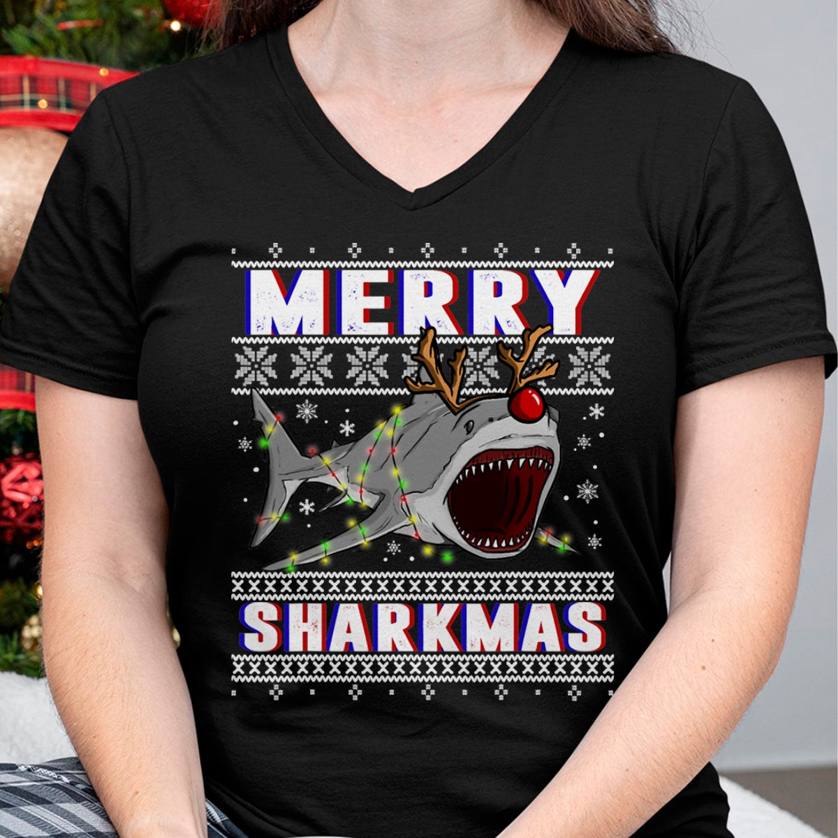 Funny Sharkmas Shark Ugly Christmas Sweaters T-Shirt - Christmas Unisex T-Shirt/Hoodie/Sweatshirt - ZON00