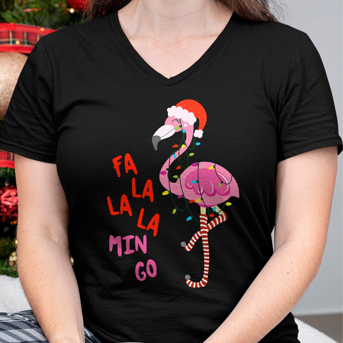 Fa La La Mingo Flamingo Christmas Tropical Xmas Tree Lights T-Shirt - Christmas Unisex T-Shirt/Hoodie/Sweatshirt - ZON00