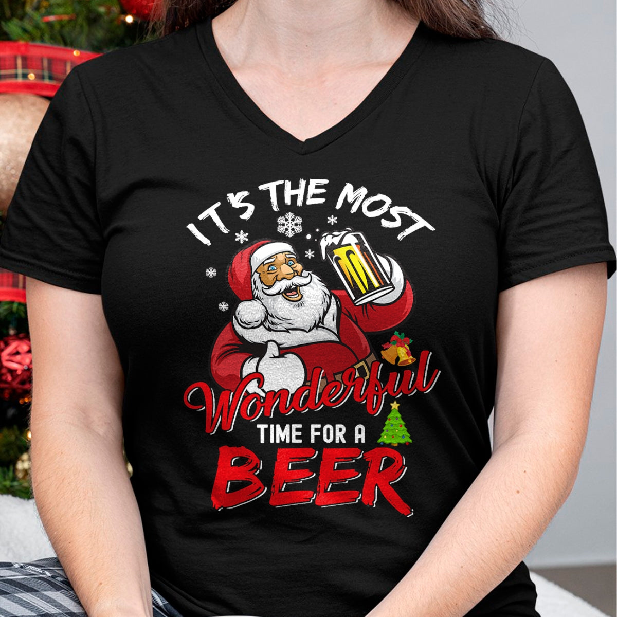 Funny Christmas Santa Claus Drinking Beer Wonderful Time T-Shirt - Christmas Unisex T-Shirt/Hoodie/Sweatshirt - ZON00