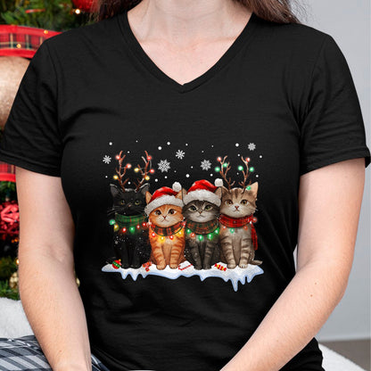 Cat Christmas Light Reindeer Santa Christmas Cat Lover T-Shirt - Christmas Unisex T-Shirt/Hoodie/Sweatshirt - ZON00