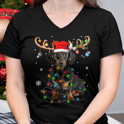 Funny Dachshund Christmas Reindeer Christmas Lights Pajama T-Shirt - Christmas Unisex T-Shirt/Hoodie/Sweatshirt - ZON00