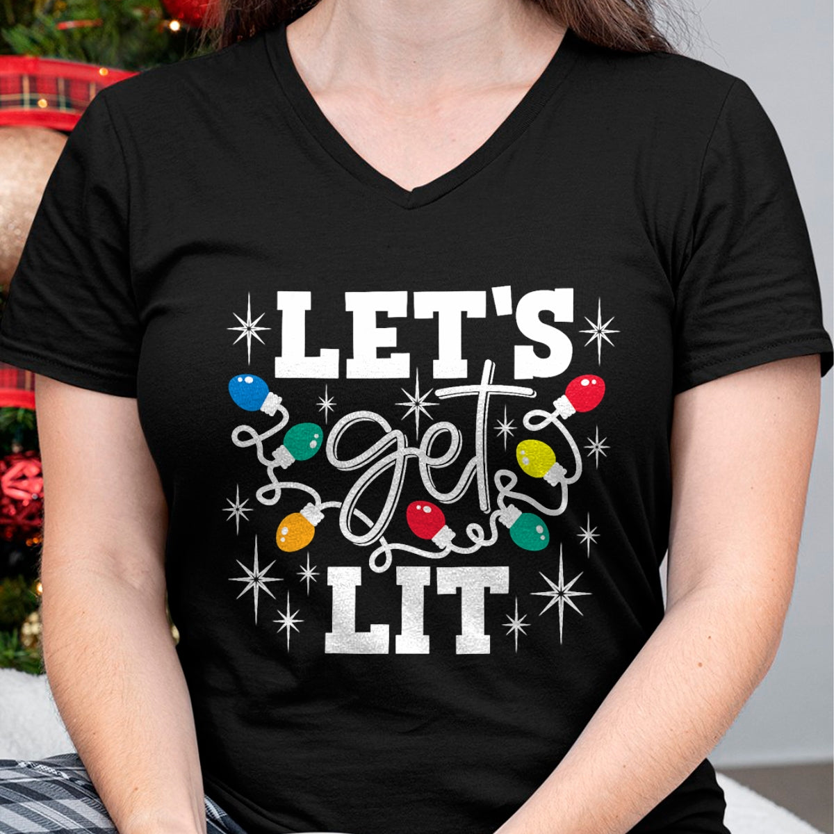 Let's Get Lit Drinking Santa Hat Christmas Lights Funny T-Shirt - Christmas Unisex T-Shirt/Hoodie/Sweatshirt - ZON00