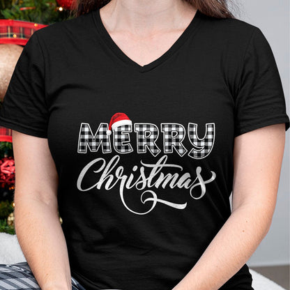 Merry Christmas Buffalo Black and White Plaid for Men Women T-Shirt - Christmas Unisex T-Shirt/Hoodie/Sweatshirt - ZON00