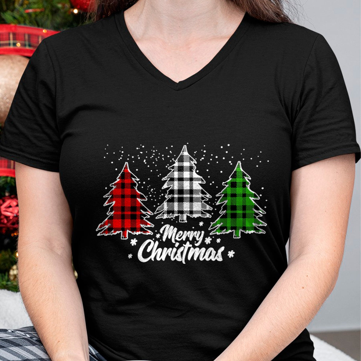 Merry Christmas Tree Xmas Buffalo Plaid Red White Green T-Shirt - Christmas Unisex T-Shirt/Hoodie/Sweatshirt - ZON00