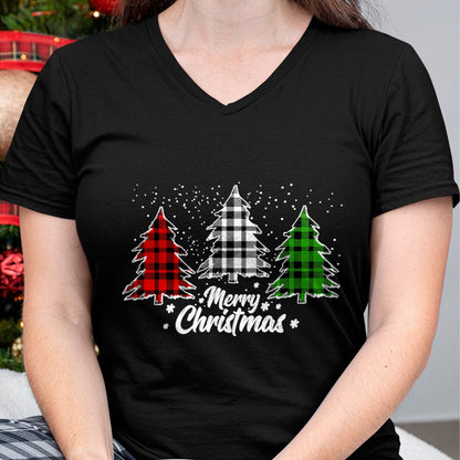Merry Christmas Tree Xmas Buffalo Plaid Red White Green T-Shirt - Christmas Unisex T-Shirt/Hoodie/Sweatshirt - ZON00