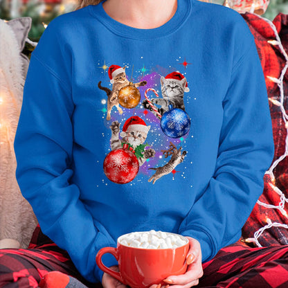 Cute Christmas Cats In Space Ornaments Graphic T-Shirt - Christmas Unisex T-Shirt/Hoodie/Sweatshirt - ZON00