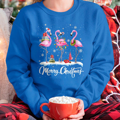 Merry Christmas Hat Santa Flamingo Light Christmas Snow T-Shirt - Christmas Unisex T-Shirt/Hoodie/Sweatshirt - ZON00