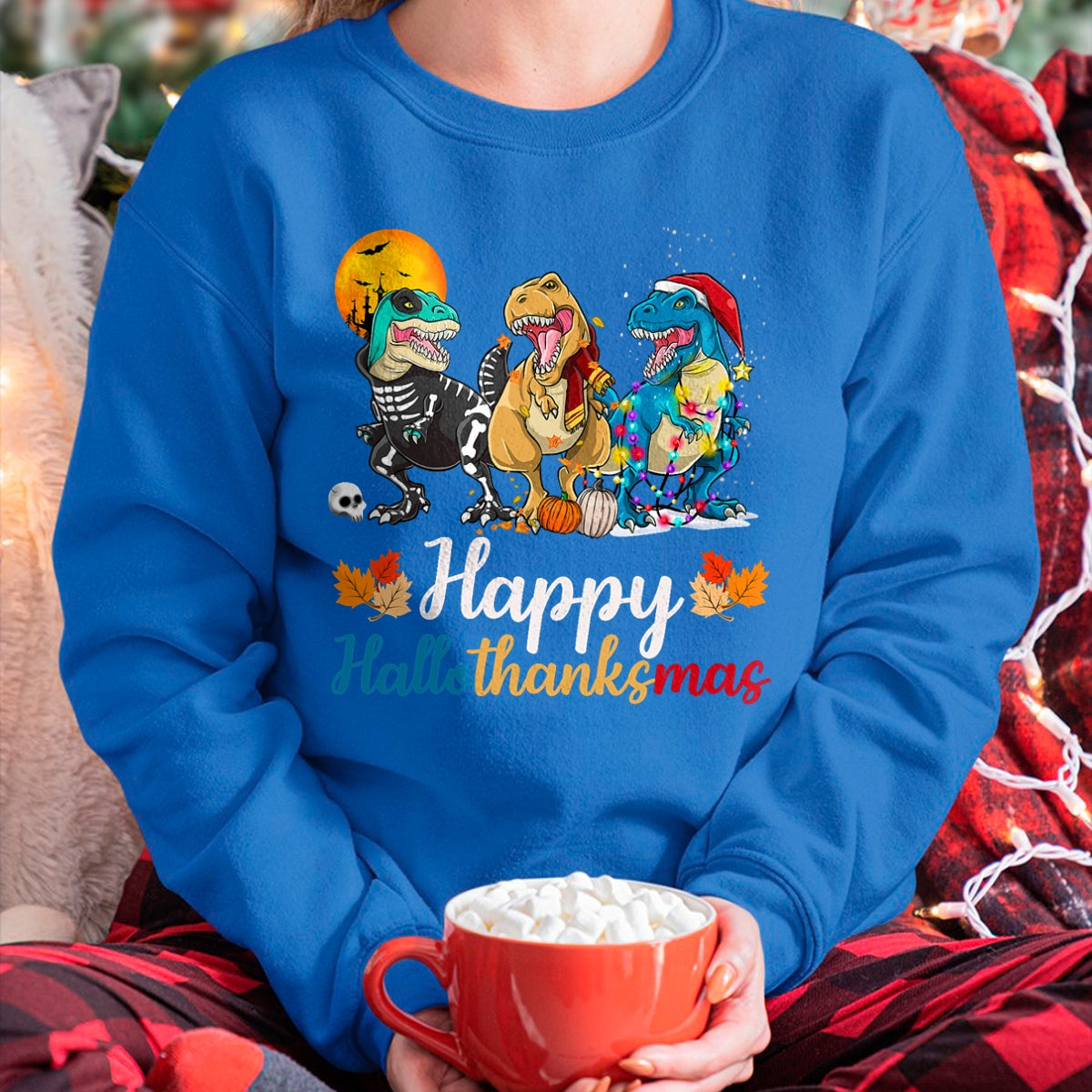 Halloween Thanksgiving Christmas Happy HalloThanksMas T rex T-Shirt - Christmas Unisex T-Shirt/Hoodie/Sweatshirt - ZON00