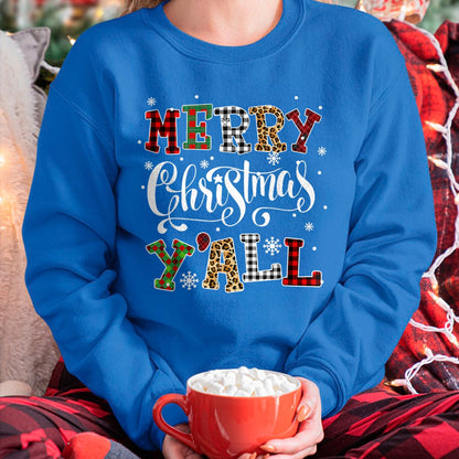 Merry Christmas Ya'll Leopard Buffalo Plaid Pajama Family T-Shirt - Christmas Unisex T-Shirt/Hoodie/Sweatshirt - ZON00