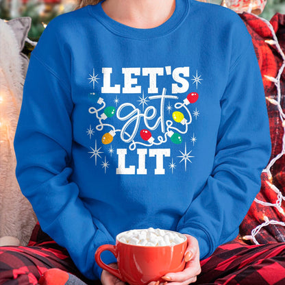 Let's Get Lit Drinking Santa Hat Christmas Lights Funny T-Shirt - Christmas Unisex T-Shirt/Hoodie/Sweatshirt - ZON00