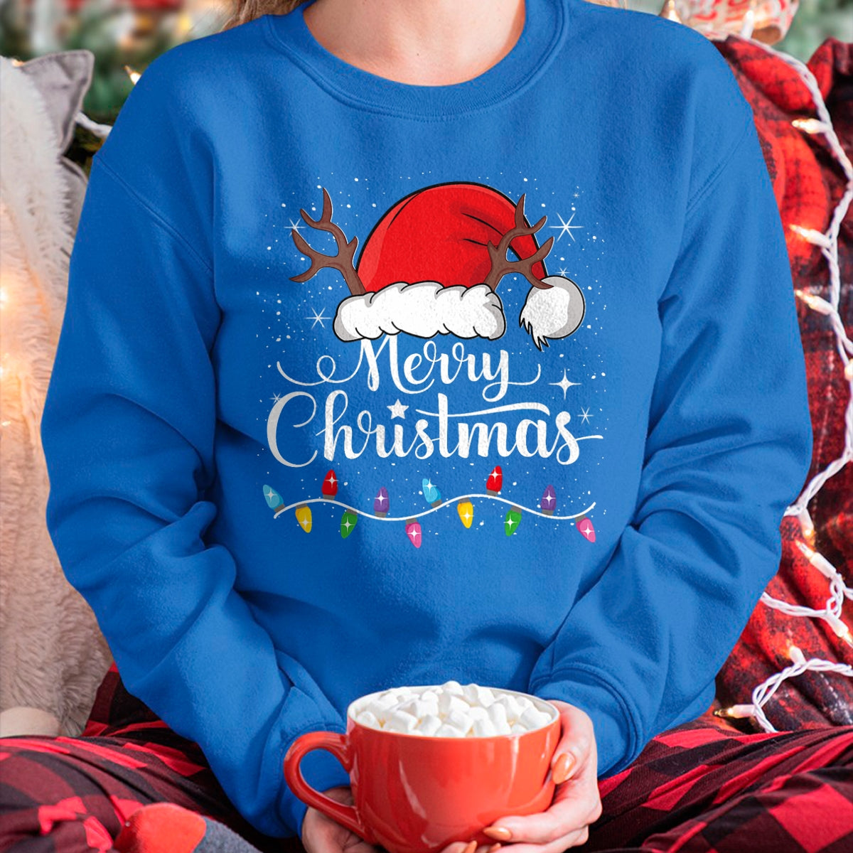 Merry Christmas Red Santa Hat Reindeer Xmas Family Men Women T-Shirt - Christmas Unisex T-Shirt/Hoodie/Sweatshirt - ZON00