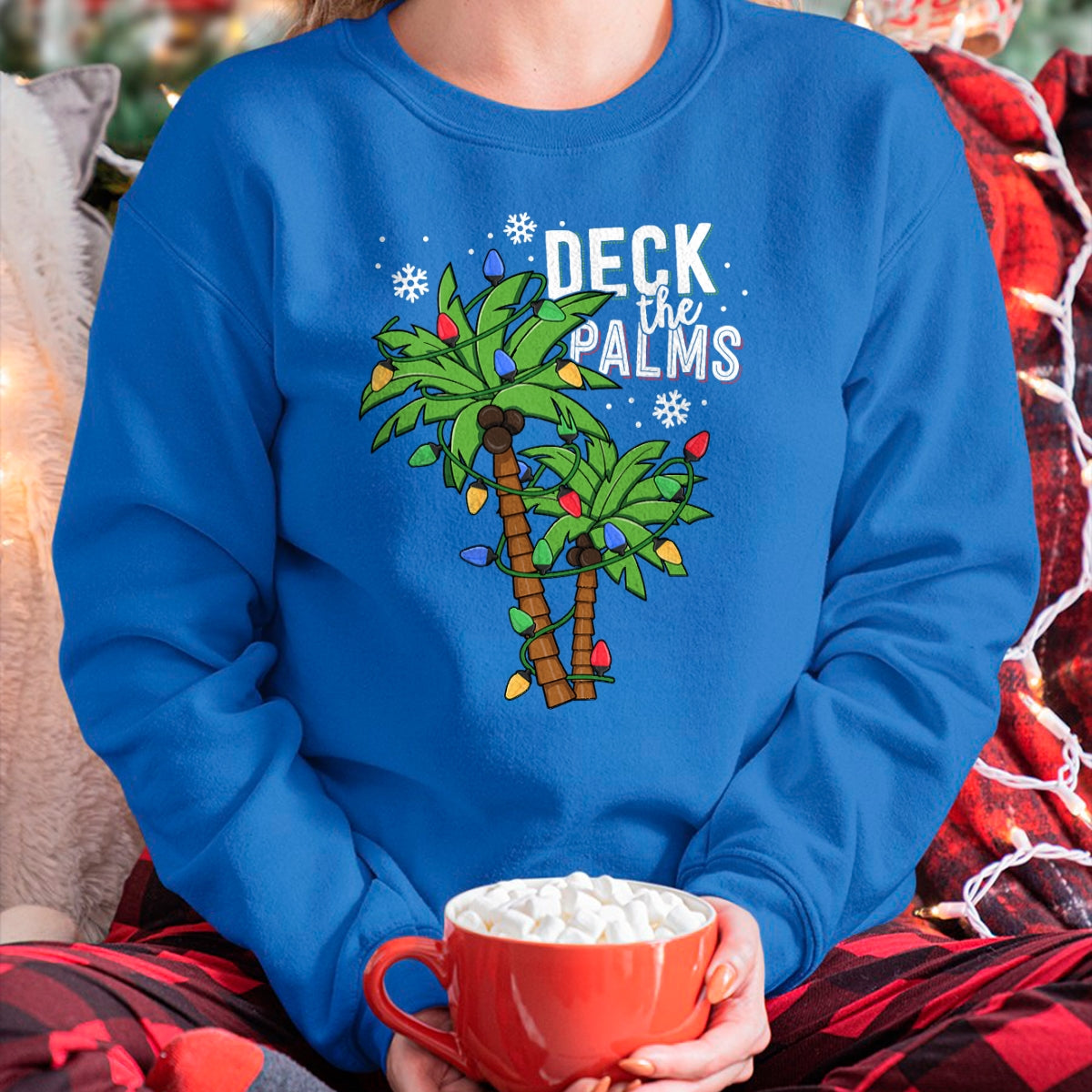 Deck The Palms Tropical Hawaii Christmas Palm Tree Lights T-Shirt - Christmas Unisex T-Shirt/Hoodie/Sweatshirt - ZON00