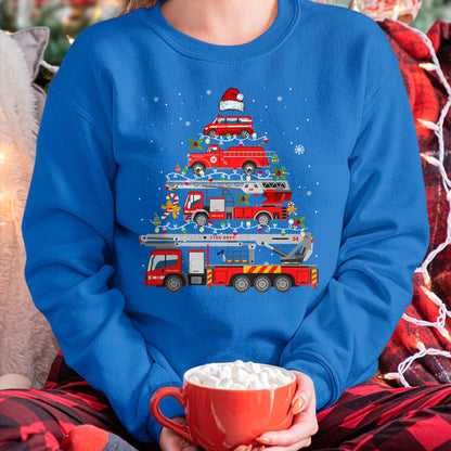 Firefighter Fire Truck Christmas Tree Lights Santa Fireman T-Shirt - Christmas Unisex T-Shirt/Hoodie/Sweatshirt - ZON00