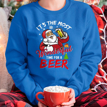 Funny Christmas Santa Claus Drinking Beer Wonderful Time T-Shirt - Christmas Unisex T-Shirt/Hoodie/Sweatshirt - ZON00