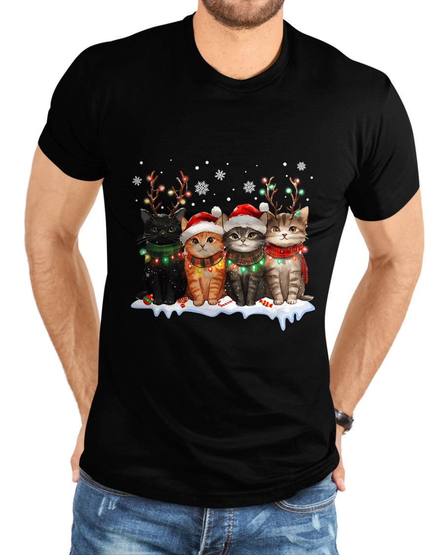 Cat Christmas Light Reindeer Santa Christmas Cat Lover T-Shirt - Christmas Unisex T-Shirt/Hoodie/Sweatshirt - ZON00