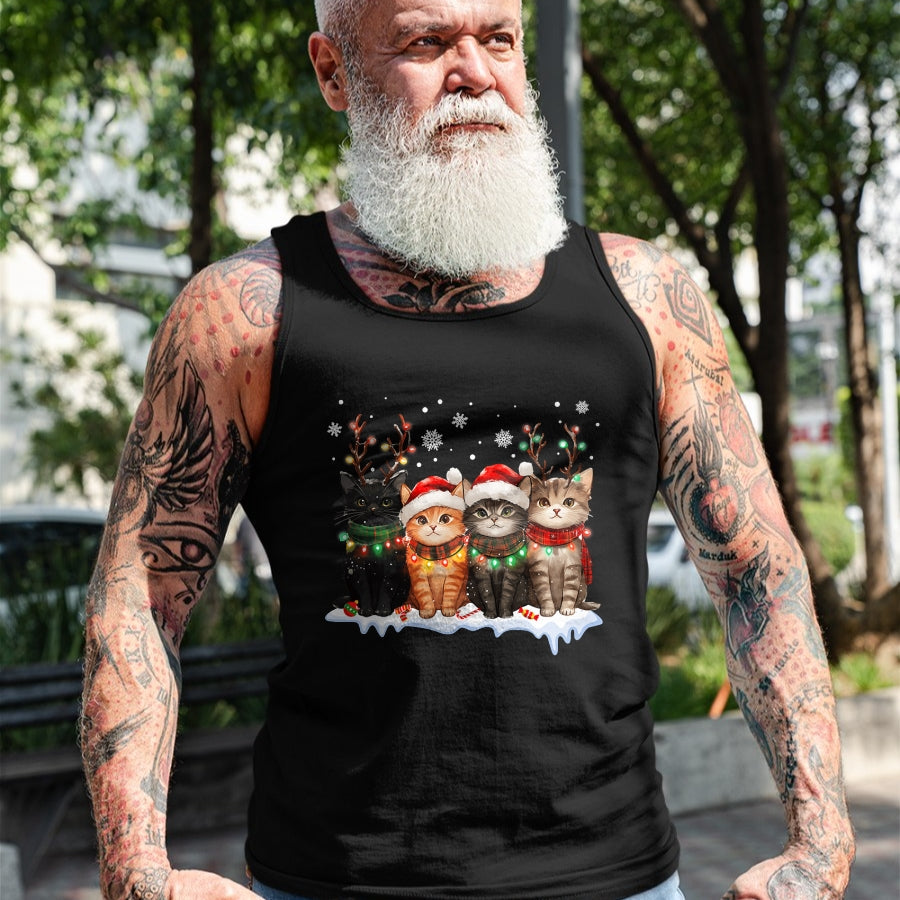 Cat Christmas Light Reindeer Santa Christmas Cat Lover T-Shirt - Christmas Unisex T-Shirt/Hoodie/Sweatshirt - ZON00