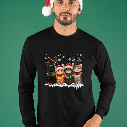 Cat Christmas Light Reindeer Santa Christmas Cat Lover T-Shirt - Christmas Unisex T-Shirt/Hoodie/Sweatshirt - ZON00
