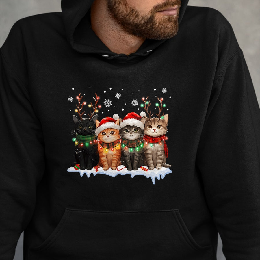 Cat Christmas Light Reindeer Santa Christmas Cat Lover T-Shirt - Christmas Unisex T-Shirt/Hoodie/Sweatshirt - ZON00